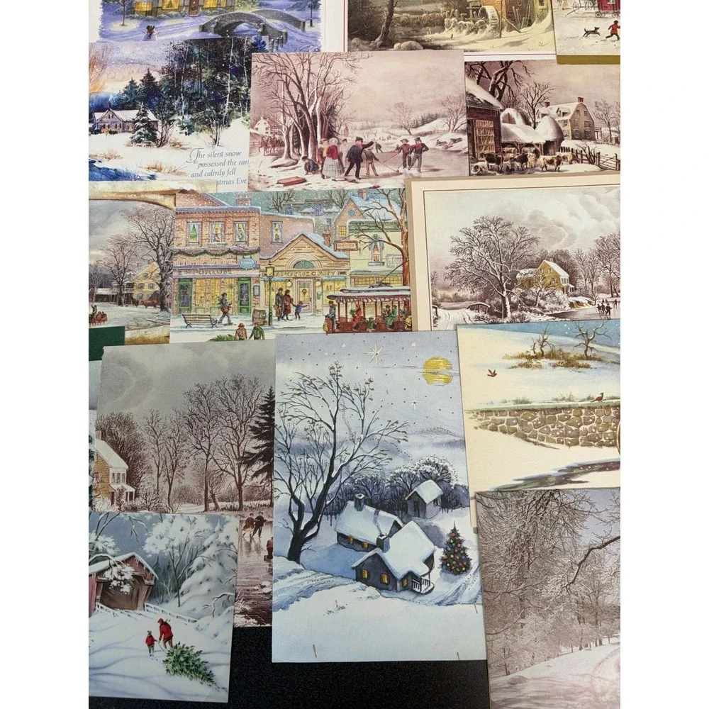Vintage Christmas Cards Fronts ONLY Houses Barns More Scrapbooking Crafts 50+